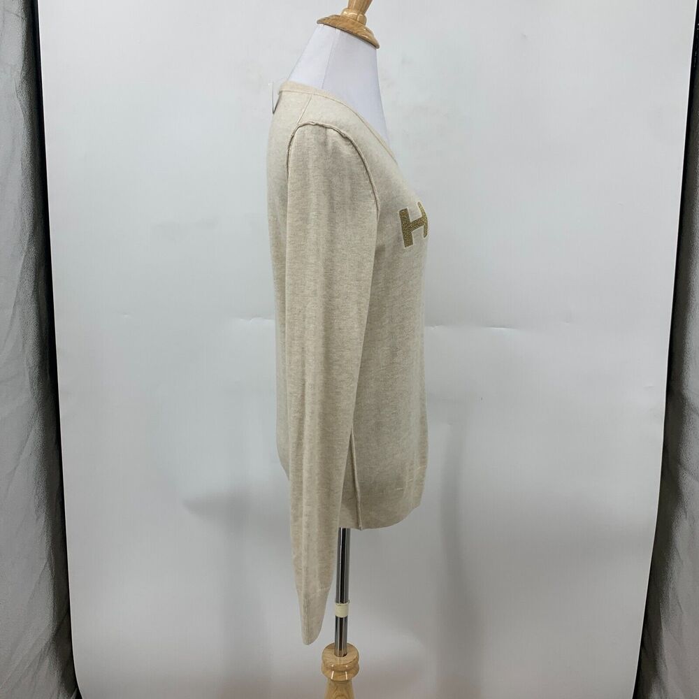 Gap Intarsia Happy Sweater Womens S Small Oatmeal Merino Wool Blend Pullover - Picture 5 of 15